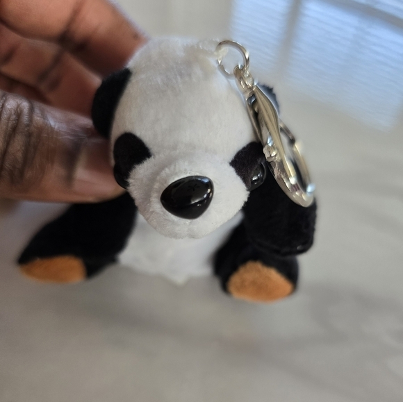 Panda keychain stuffed animal white black Plush keyholder New - Picture 8 of 8